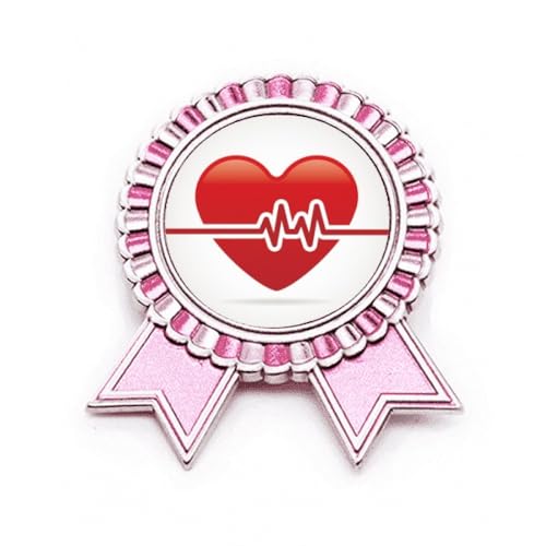 Broche en forme de cœur avec électrocardiogramme rose, taille M en métal robuste
