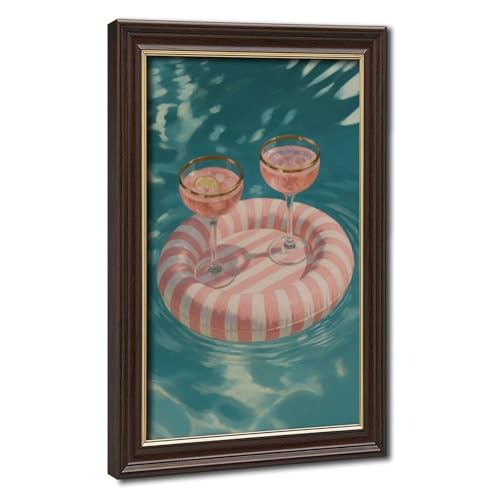 Pink Summer Cocktails Wall Art, Retro Poolside Party Canvas Print,
