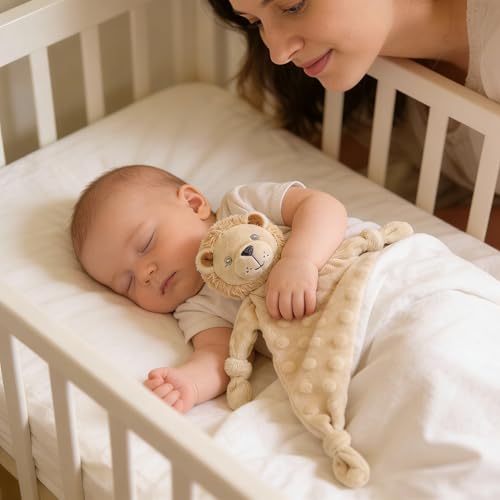 Image of CREVENT Soft Plush Animal Face Security Blankets for Boys and Girls, Great Gifts for Birthday Baby Shower - Lion