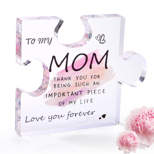 Best Mom Ever Gifts from Daughter, Son: Acrylic Puzzle-Shaped Plaque Desk Decorations Present -...