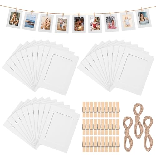 Szaboviktoria 30 marco de fotos carton de 6 pulgadas, blanco，tamaño del marco de 15.5 x 11.5 centímetros, diy marcos de fotos para colgar fotos, colgar fotos con pinzas, incluye cuerda y pinzas