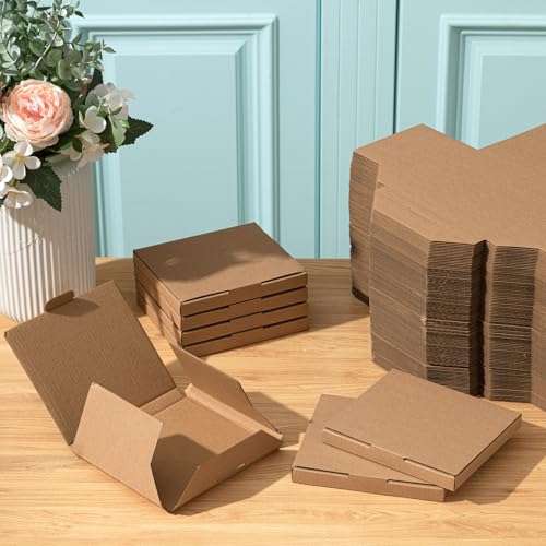 Image of Fuyoooo 50 Pcs 5 5 /8 inchl x 5 inchw x 7 /16 inchh Cd Mailer Box Cd Shipping Boxes Corrugated Mailing Bags for Moving, Shipping, Storage, or Small Business Packaging (Brown)