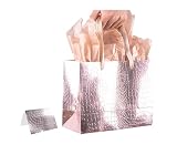 Lyforpyton Medium Rose Gold Gift Bags with Tissue Paper and Card 9'x7'x3.9' Alligator Pattern Gift Paper Bag for Birthday, Wedding, Anniversaries