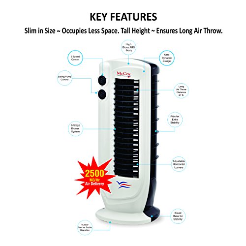 Image of McCoy Tower Fan Oscillating | Rotating | Portable with Blade | 25 Ft Cool Air Throw Without Water - TF 2016 (White)