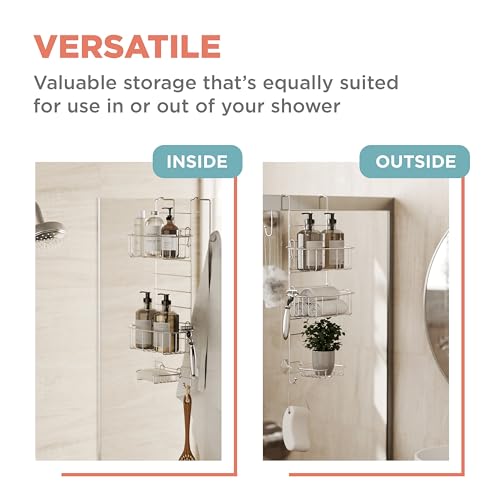 Zenna Home Shower Caddy Hanging Over the Shower Door Organizer, Stainless Steel Rack with 2 Shelves and Built in Hooks, Bathroom Organizer Shelf for Inside Shower, Stainless Steel by Zenna Home - Image 5