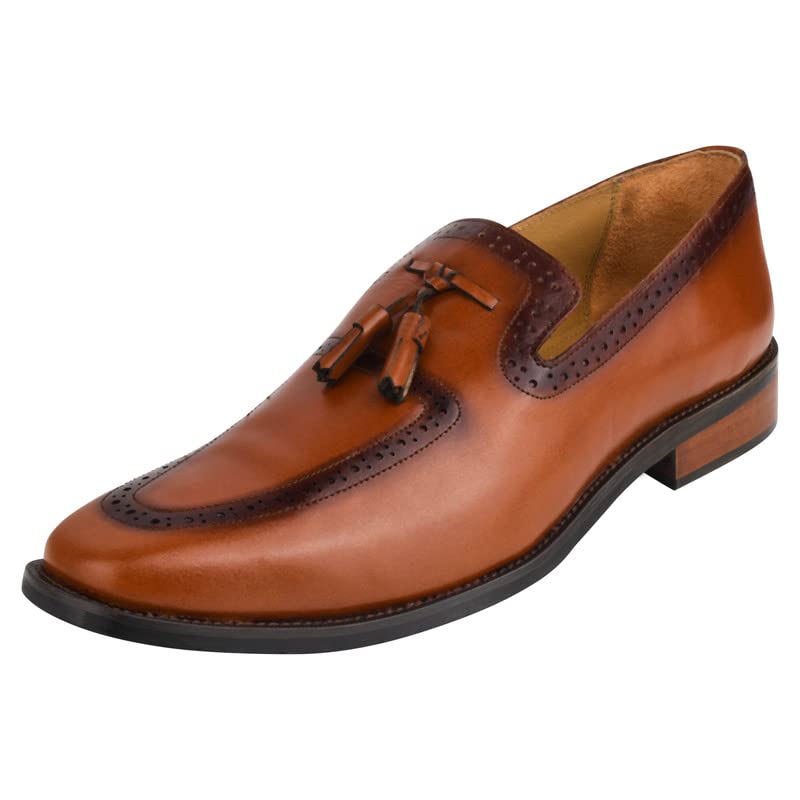 Image of LIBERTYZENO Mens Genuine Leather Tassel Loafer Slip On Dress Shoes