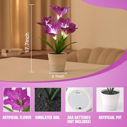 Image of Artificial Purple Lily Flower Lamp - Flower Night Light, Christmas Birthday Gifts for Women Wife Girlfriend Mom Anniversary Bedroom Bar Coffee Shop Night Light Lamp Home Decor