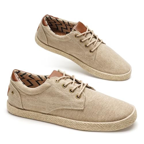 GLAMORA Espadrilles Homme Lacets Toile Effet Lavé Vintage Respirante Semelle Corde Antidérapante Chaussure Plate Légère Confort Textile Souple Urbain...