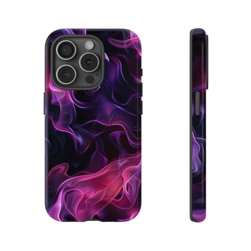Coque iPhone 15 Pro anti-rayures à motif flammes violettes protection rigide