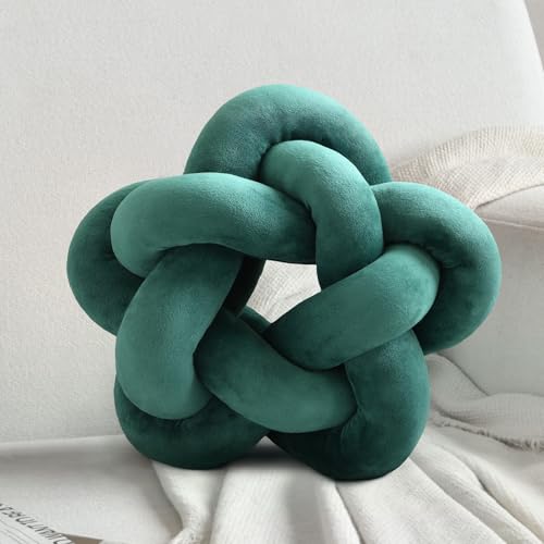 Wadser Knot Plush Throw Pillow Kids Handmade Knotted Star Pillow Soft Sofa Lumbar Cushion Stuffed Cushion Home Office Children Room Decor, Emerald Green