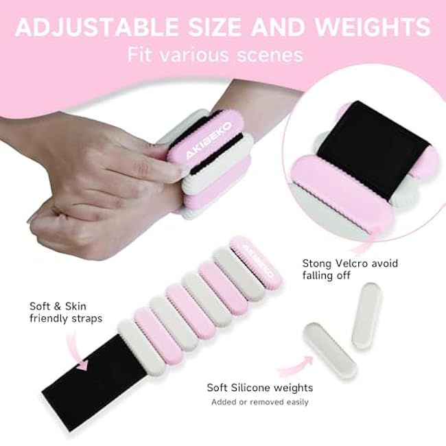 Wrist and Ankle Weights for Women at Home, Wearable Set of 2(1Lbs Each) Weighted Bracelet for Men, Adjustable Arm & Leg Weights for Workout, Walking, Exercise, Gym, Running
