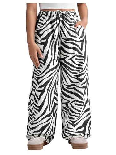 OYOANGLE Girl's Zebra Print Wide Leg Pants High Waisted Casual Palazzo Trousers with Pocket - Main Image