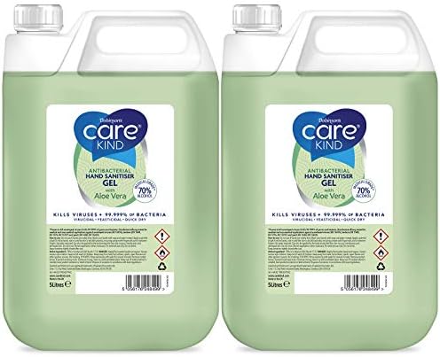 Carekind 70% Hand Sanitiser Gel 5 Litre - with Aloe Vera Extract - Antibacterial Hand sanitizer gel made with Medical Grade Alcohol, Kills Viruses & 99.999% of bacteria. Bulk 5ltr refill (Pack of 2)