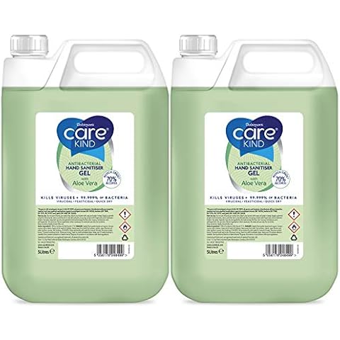 Carekind 70% Hand Sanitiser Gel 5 Litre - with Aloe Vera Extract - Antibacterial Hand sanitizer gel made with Medical Grade Alcohol, Kills Viruses & 99.999% of bacteria. Bulk 5ltr refill (Pack of 2) Cover