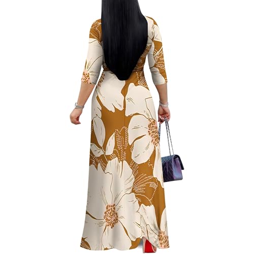 Plus Size Dresses for Women Casual Floral Maxi Dress V Neck Wrap Dress with 3/4 Sleeve3