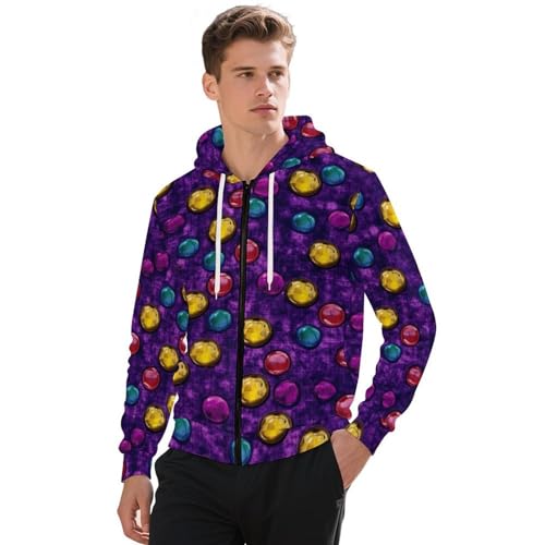 Bingo Dots Purple Men's Hoodies with Zipper Lightweight Long Sleeve Casual Sweatshirts