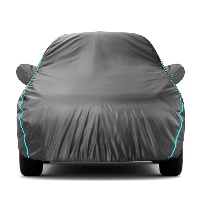 Image of Car Body Cover Compatible with Maruti Grand Vitara (All Models Years) Custom Fit Dustproof UV Heat Resistant Indoor Outdoor Body Protection (Grey & Aqua Piping)