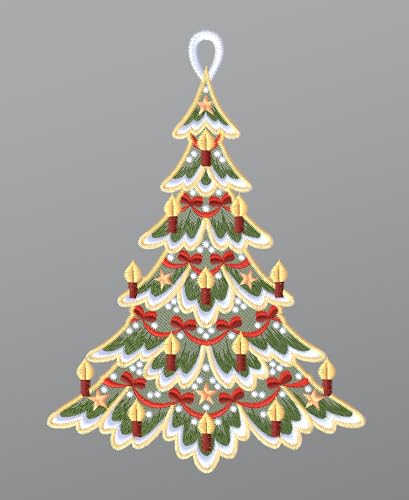Plauener Spitze Fensterbild Festlich geschmückter Tannenbaum (Bx H)...