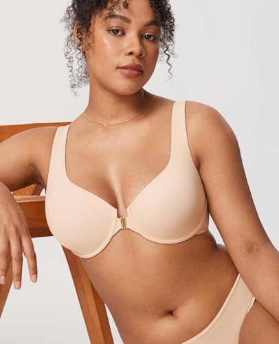 DELIMIRA Women's Confishape Front Closure Bras Balconette Plus Size Full Coverage Underwire Unlined Bra4