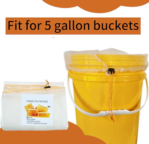 Honey Strainer, 2 Pcs Honey Filter Bag Ultra-Fine Mesh Strainer with Adjustable Drawstring, Beginner Honey Extractor Equipment in a 5 Gallon Bucket, Bee Supplies Reusable and Washable - Image 4