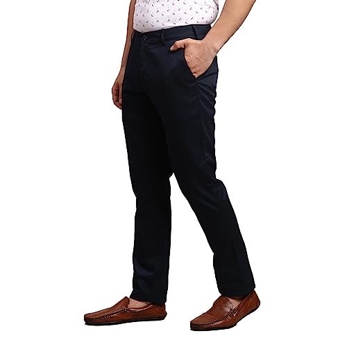 Image of Colorplus Men's Pure Cotton Solid Piece Dyed Pattern Contemporary Fit Flat Front Casual Trouser