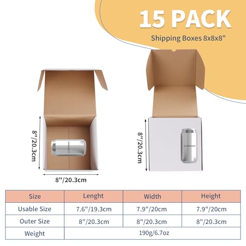 Image of ZBEIVAN 8x8x8 White Shipping Boxes Set of 15, Corrugated Cardboard Mailer Boxes for Packaging Small Business Mailing Gifts