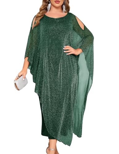 Image of ZOMVA Plus Size Elegant Formal Dress Long Cape Overlay Wedding Guest Formal Cocktail Mother of Bride Outfit