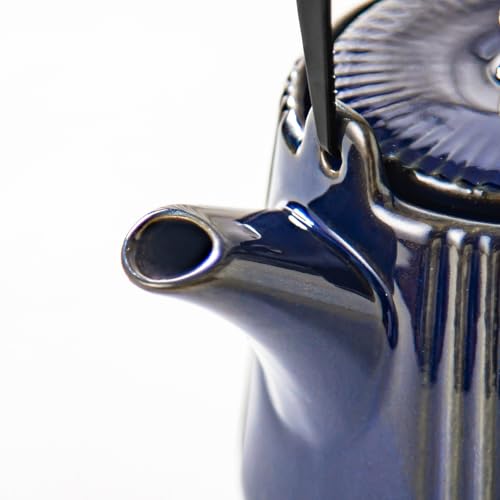 Image of Yundu Ceramic Teapots for Tea, 1000ml /33.8oz Tea Pot with Infusers for Loose Tea, Striped Tea Pot with Removable Tea Infuser - Reactive Blue