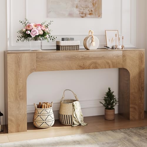 Garvee GarveeHome 63" Long Console Table,Narrow Entryway Table,Wood Rectangular Sofa Table Behind The Couch,TV Stand,Farmhouse Entry Way Tables for Entrance,Hallway,Foyer,Living Room,Oak Color,Deep
