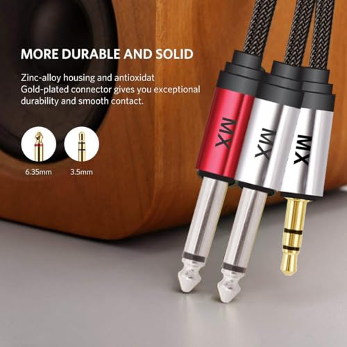 Image of MX 3.5 mm 1 /8 TRS to Dual 6.35 mm 1 /4 TS Mono Breakout Cable Y Spitter Stereo Cord Adapter Compatible with iPhone,iPod,Laptop,CD Players,Power Amplifier,Mixer, Home Stereo Systems 0.5 meters