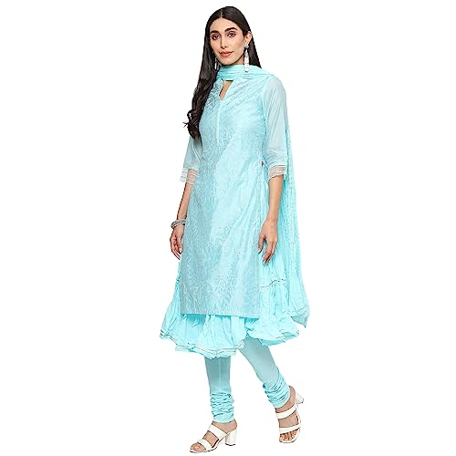Image of BIBA Embroidered Poly Cotton Mandarin Women's Salwar Kurta Dupatta Set
