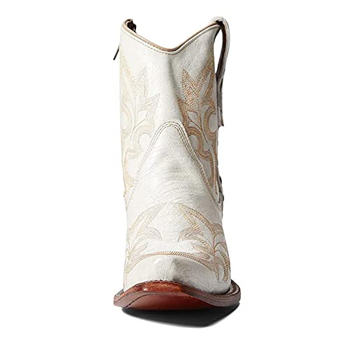 Corral Boots Women's Embroidery & Zipper Ankle Boots | Snip Toe Low Heel Cowhide Leather Western Cowboy Boots for Women, Pearl, Size: 07, Width: M - image 5