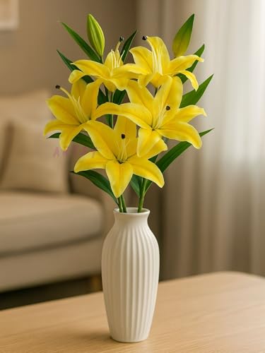 Image of ARTSY Artificial Flowers for Decoration Lily Flower Bunch for vase /Pot, Long Size Stick stem, Home /Office Decor, Gift, Artificial Plant, Craft, Without Vase, 100 cm Height, 1 piece, Green