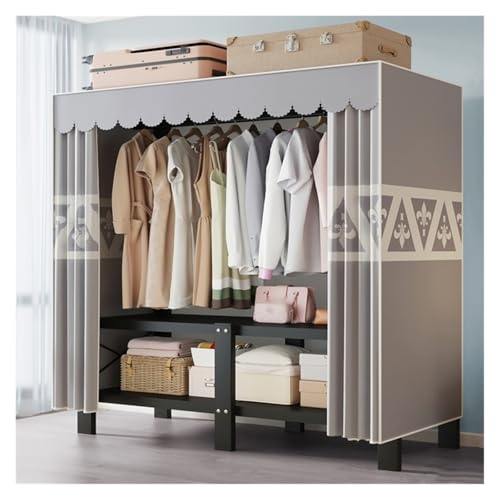 Armario Plegable De Tela Portátil, Perchero Organizador Con Funda De Tela, Closet Con Barras De Colgar, Estructura Metálica, Para Dormitorio, Sala De Estar(Grey,113cm/44.5inch)