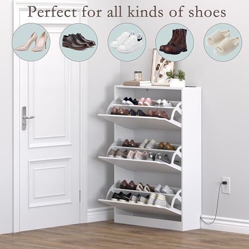 Shoe Cabinet with Odor Control and Back Panels, Deodorizing Slim 3-Flip Shoe Storage Cabinet for Entryway, Freestanding Hidden Shoe Rack Organizer for Entrance, Hallway, Bedroom