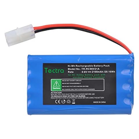 Tectra 9.6V RC Battery, 2100mAh NiMH Rechargeable Battery Packs for RC Car, RC Boat, High Capacity 8-Cell Battery Pack with Standard Tamiya Connectors Plug Cover