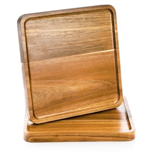Elsjoy ACACIA SERVING TRAY 2 Pack Acacia Wood Square Serving Tray, 10 Inch Square Wood Serving Platter Wooden Serving Board thumb #2