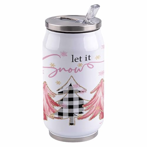 コーラカップ ピンク 松の木 雪花 ホワイトバック タンブラー ストローカップ 蓋付き ステンレス 魔法瓶 水筒 ボトル 車用 自宅用 携帯便利 直飲み 真空 保冷 保温 漏れ防止 通勤 贈り物 300ml