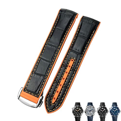 Bracelet montre caoutchouc et cuir GUMMMY 22mm étanche et résistant pour Omega Seamaster Orange