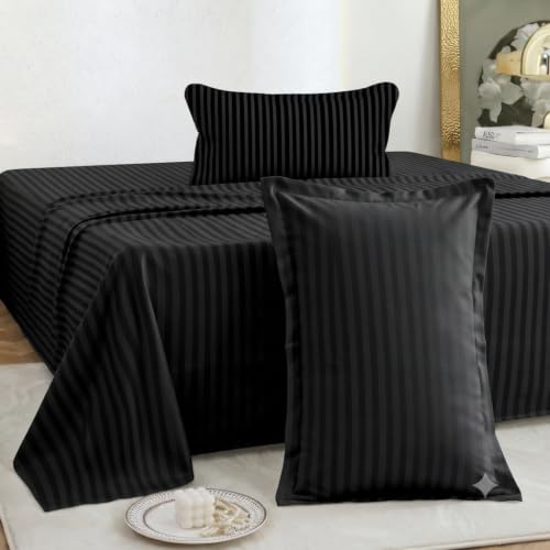 Image of Satin Striped Glace Cotton Double bedsheet with 2 Pillow Cover | Soft & Smooth Finish | Double Bed bedsheet 90 x 90 Inch | Pillow Cover 18 x 28 Inch | Breathable, Fade Resistant