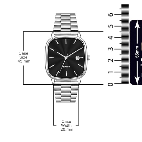 Image of Acnos Luxury Square Dial Quartz Watch for Men & Women - Stainless Steel Bracelet, Minimalist Analog Wristwatch with Date Window Pack of 1