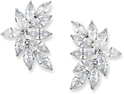 SWEETV Bridal Wedding Earrings for Brides Bridesmaid, Marquise Cubic Zirconia Rhinestone Cluster Earrings for Women, Prom, Silver