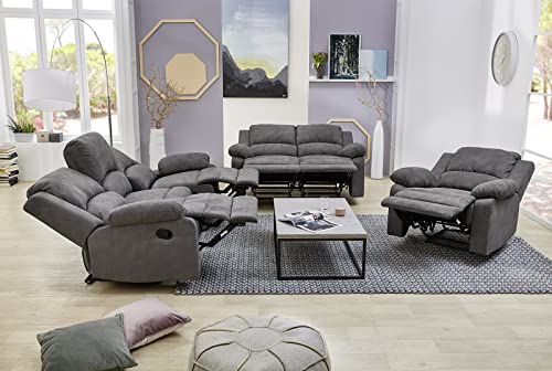 Dreisitzer-Sofa mit Tonnentaschenfederkern B204/T87/H97 cm, verstellbare 3er Couch durch praktische halbautomatische Relaxfunktion, Bezug Mikrofaser Vintage Anthrazit / 15131 – Bild 8