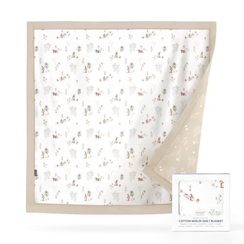 Image of GRSSDER Cotton Muslin Quilt Blanket - Silky Soft and Breathable Baby Blanket Quilt, Oversized Muslin Blankets for Newborns, Toddlers & Kids, 6 Layers Reversible Design for All Seasons, 47 inch x 47 inch
