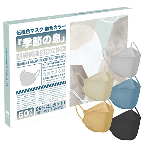 MOELIFE伝統色マスク 不織布 血色マスク KF94 カラーマスク 立体マスク 血色カラー 不織布マスク 使い捨て 高機能マスク おしゃれ ダイヤモンドマスク メガネが曇りにくい 口紅が付きにくい 耳が痛くならない 息がしやすいマスク ウイルス飛沫対策 ピンク ベージュ 大人用 マスク