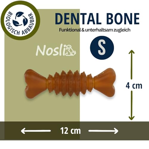 Nosli Natural Toys Dental Bone • Gummi Kauknochen für Hunde • Aus Naturkautschuk ohne Farbstoffe • Spielzeug Knochen Hund • Hundespielzeug Knochen mit Noppen • Hundeknochen Naturgummi (S)
