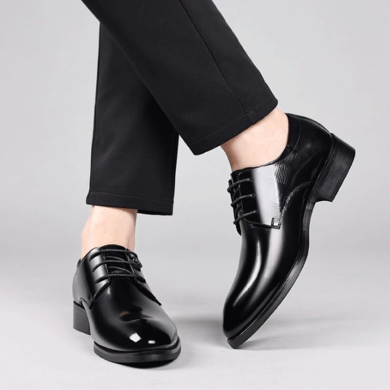 Men's Business Casual Leather Shoes British Pointed Toe Comfortable Lace-up Men Oxfords Dress Shoes Non Slip Lightweight Walking Shoes
