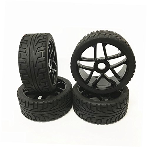 EYESKY RC 1/8 Scale On-Road Vehicles Wheel Rim Rubber Tires Black 17mm Hexagonal Joint H Thread Pattern for On-Road Touring Car 4 PCS