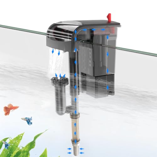 fishkeeper Aquarium Filter, Aquarium außenfilter with Bio-Rad-Power, Einstellbare Flow Hob Hang on Filter Aquarium, Leise & Effiziente Aquarium Rucksackfilter mit Skimmer Oase, 5W