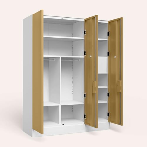 Image of Interio by Godrej Slimline XL 3 Door Steel Almirah (Matte Alpine White and Textured Iced Coffee) + 1 Year Warranty, Locker, 8 Shelves